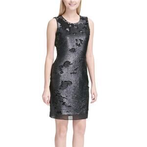Calvin Klein | Black Sequin Sleeveless Knee Length Sheath Cocktail Dress